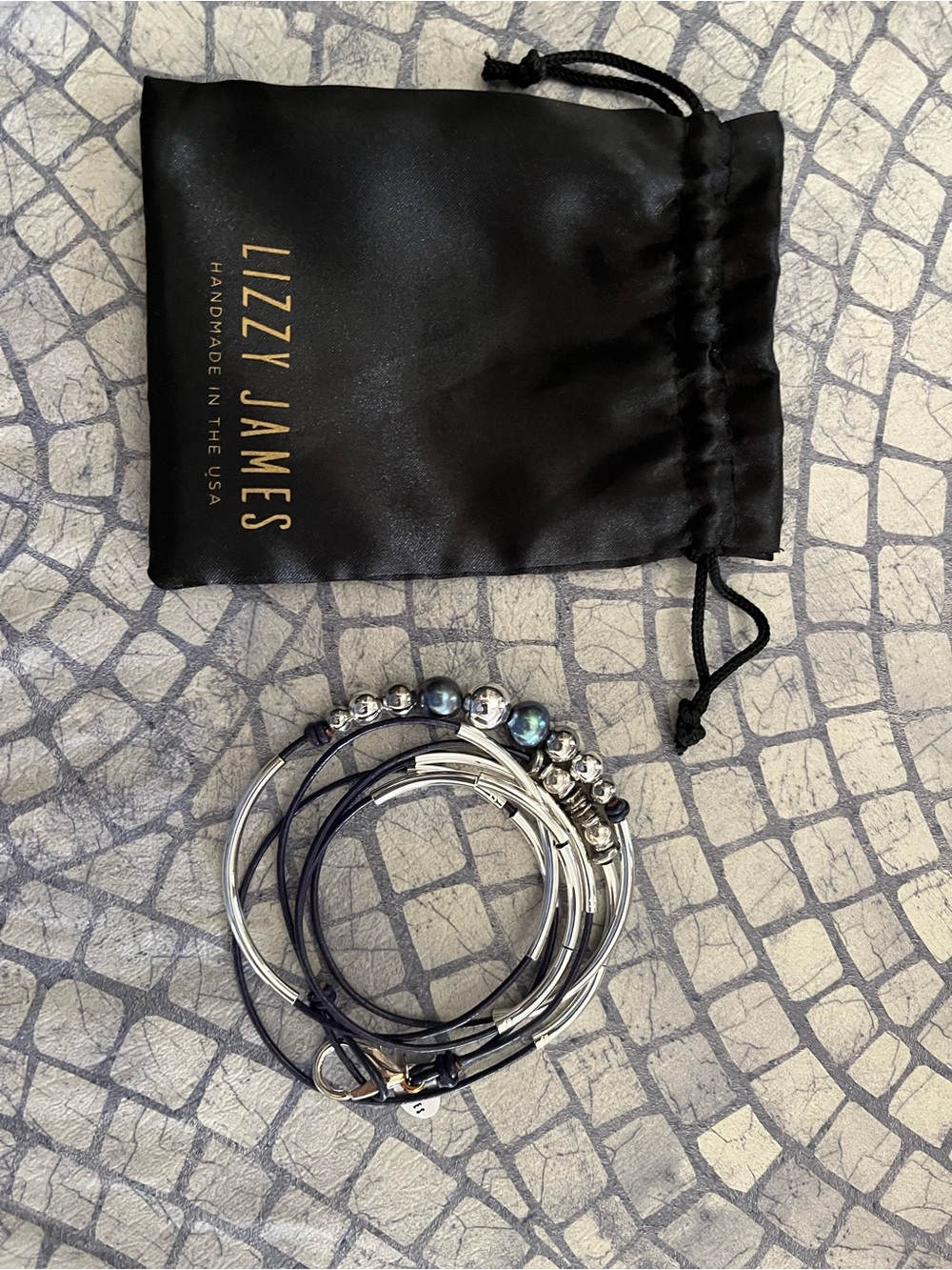 Lizzy James Navy Pearl and Silver Multi-Strand Bracelet Set